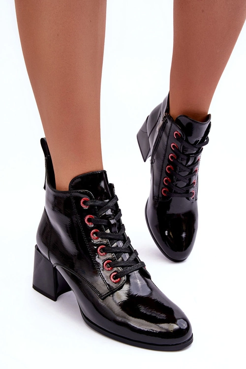 Niskie Lakierowane Botki Sznurowane S.Barski MR870-66 Czarne