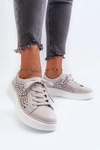 Ażurowe Sneakersy Damskie Na Platformie Skórzane Szare Peilaeno
