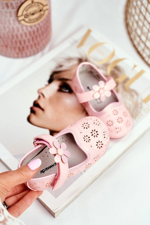 Balerinki Dziecięce na Rzepy Kwiatuszek Różowe Flored