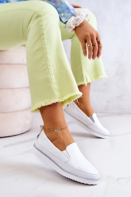 Damskie Skórzane Tenisówki Slip-On S.Barski Białe