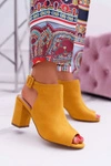 Sandały Damskie Na Słupku Z Cholewką Peep Toe Żółte Esta