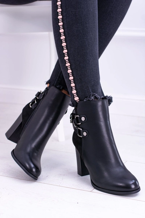 Czarne Botki Na Słupku Z Paskami Lico Zamsz Nevada