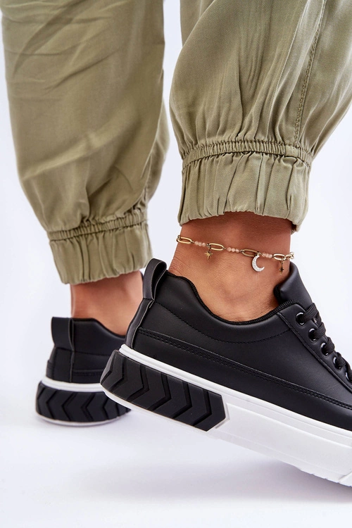 Klasyczne Buty Sportowe Na Platformie Czarno-Białe Nannzie