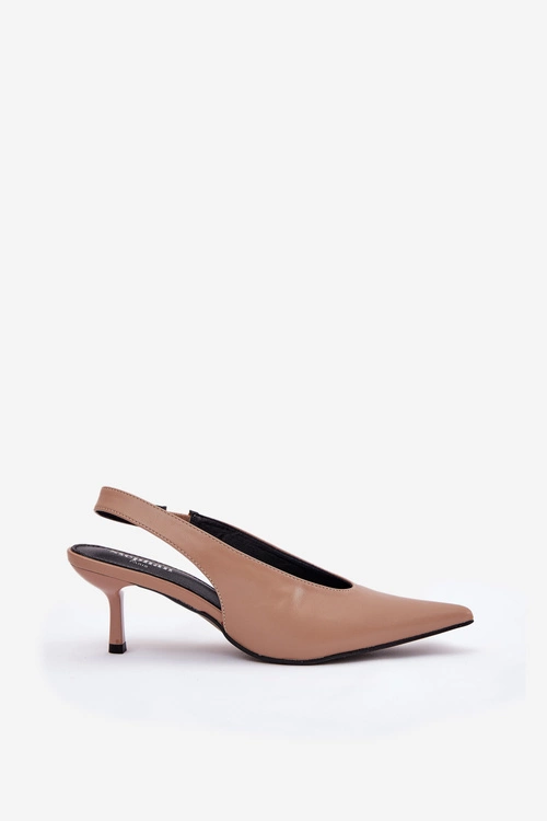 Szpilki Z Odkrytą Piętą Eko Skórzane Ciemnobeżowe Aricandia