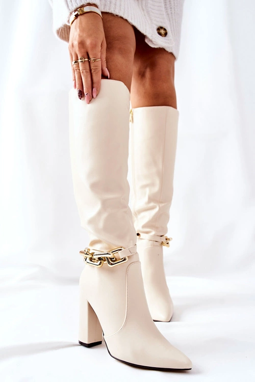 Ocieplane Kozaki Na Słupku Z Łańcuchem Beżowe Franti