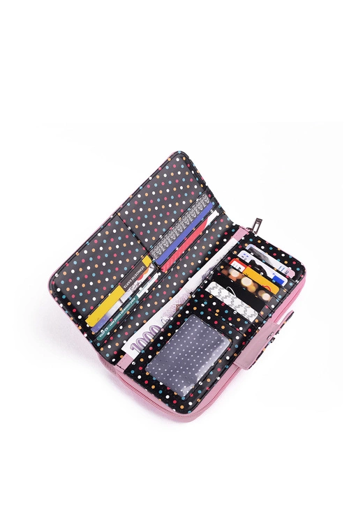 Duży Portfel Damski Na Suwak Kropki Jasnoróżowy Huntress