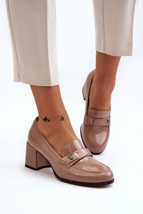 Lakierowane Czółenka Na Obcasie Beżowe Felicijana