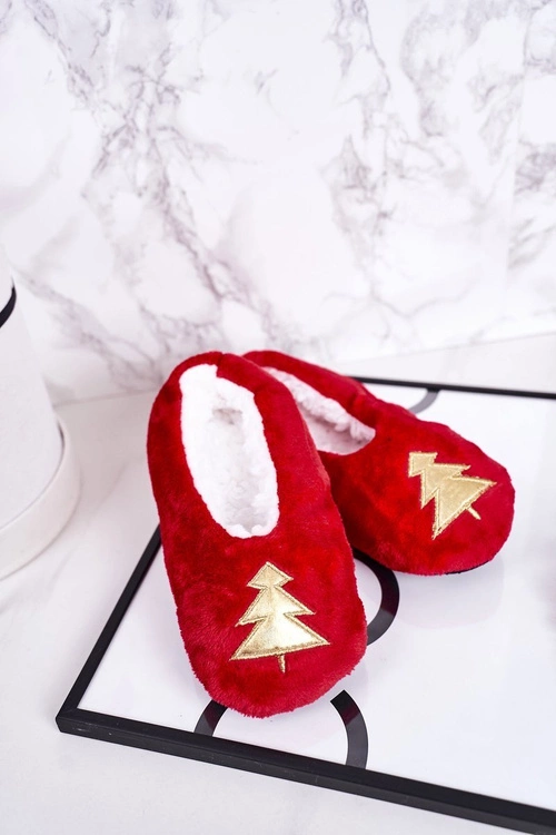 Świąteczne Dziecięce Papcie Z Choinką Czerwone Let It Snow