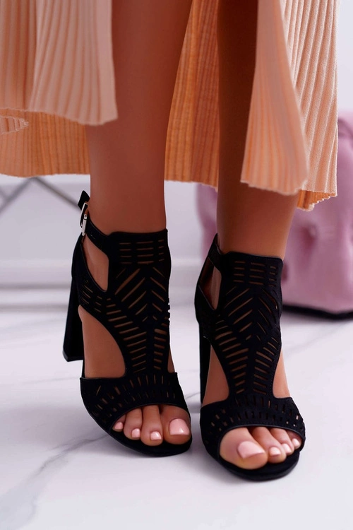 Damskie Sandały Na Słupku Peep Toe Czarne Carmelita
