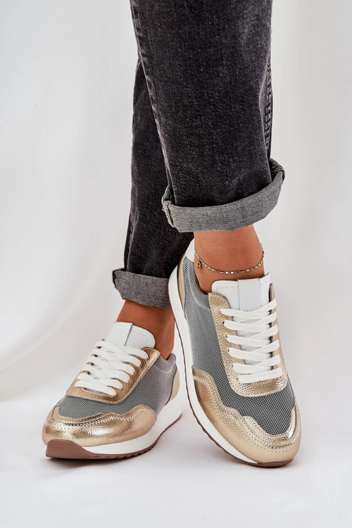 Skórzane Buty Sportowe Sneakersy Damskie D&A LR51-847 Złote