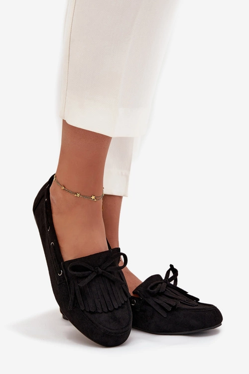 Mokasyny Damskie Z Frędzlami I Kokardką Czarne Olivianne