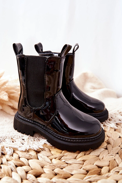 Dziecięce Botki Ocieplane Lakierowane Czarne Aletris