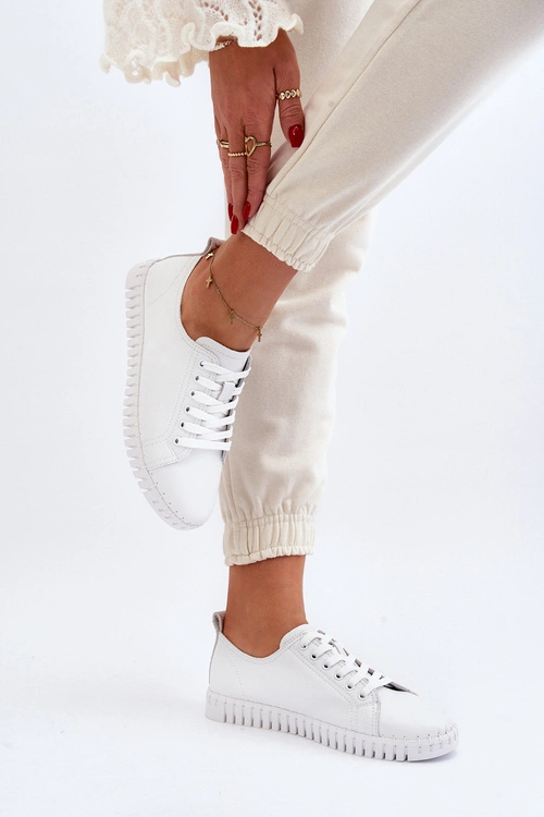 Skórzane Trampki Damskie Białe Xenobia