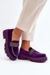 Damskie Welurowe Mokasyny Z Ozdobą Fioletowe Wendreda