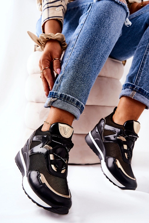 Sportowe Damskie Buty Sneakersy Czarno-Złote Colli