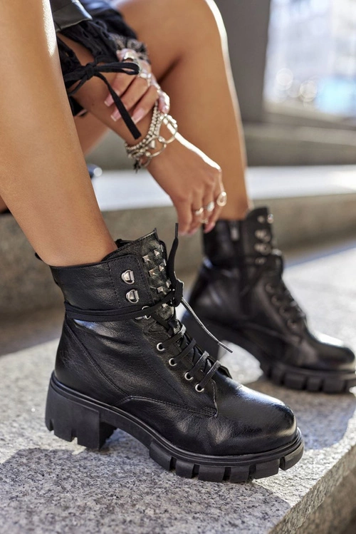 Damskie Botki Trapery Glany Czarne Clethra