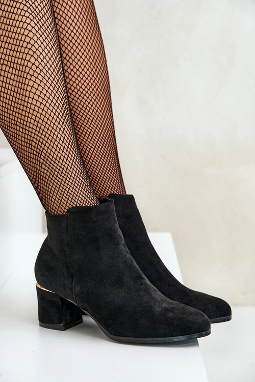 Eko Zamszowe Botki Na Słupku Zapinane Na Zamek Czarne Sairis