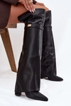 Ocieplane Kozaki Z Wywiniętą Cholewką Za Kolano Obcas Słupek Czarne Serelle 