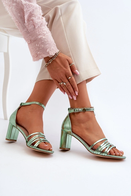 Sandały Na Słupku Z Paseczkami Zielone Enitia