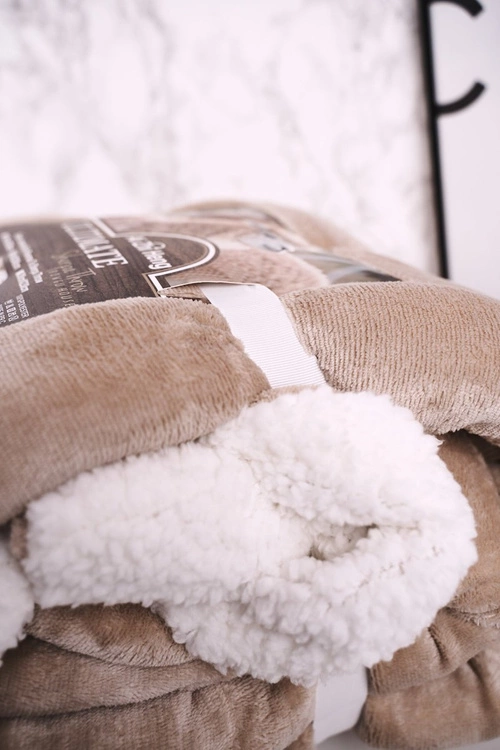 Duży Koc Dwustronny Plusz I Kożuch Sherpa Throw Beżowy