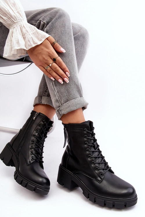 Damskie Ocieplane Botki Workery Na Suwak Czarne Evrarda