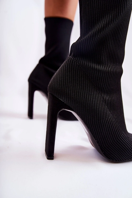 Damskie Wysokie Botki Ze Skarpetą Na Obcasie Czarne Nessi