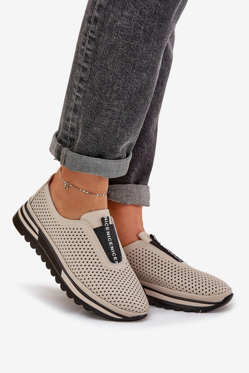 Wsuwane Półbuty Damskie Z Naturalnej Skóry S.Barski LR51-672 Beżowe