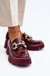 Damskie Lakierowane Mokasyny Z Ozdobą Bordowe Arsaba