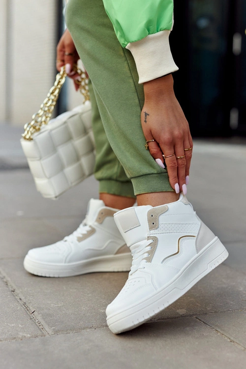 Wysokie Damskie Buty Sportowe Biało-Beżowe Megithoe