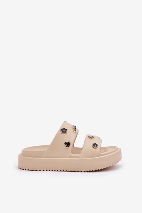 Piankowe Klapki Damskie Z Przypinkami Beżowe Ravanala