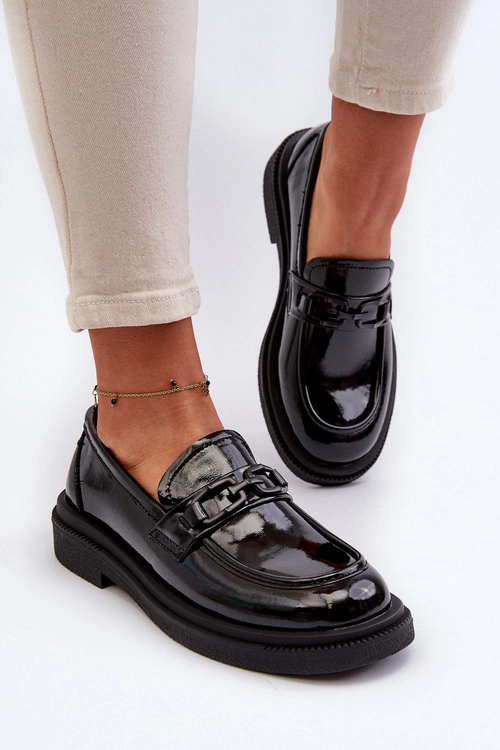 Skórzane Mokasyny Damskie Lakierowane Czarne Keelana