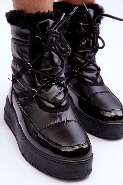 Śniegowce Sznurowane Damskie Z Futerkiem Czarne Lexxina