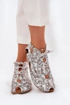 Wzorzyste Skórzane Botki Maciejka 03426-46 Biało-Beżowe