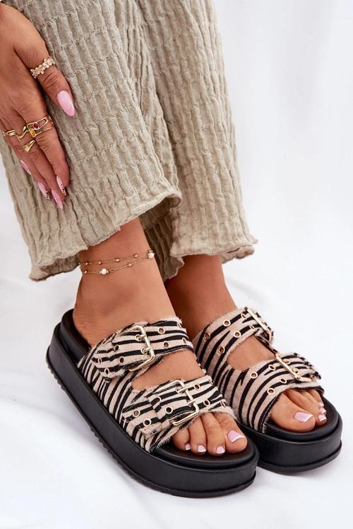 Klapki Damskie Z Klamrami Na Platformie Zebra Nilatha