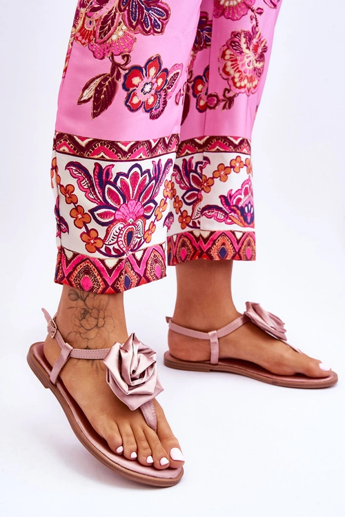 Damskie Sandały Japonki Z Materiałową Różą Nude Carisma