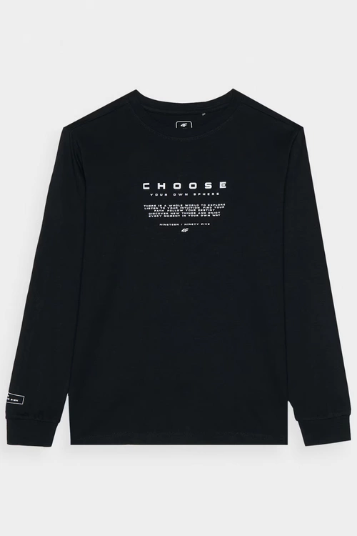 Koszulka Z Długim Rękawem Dla Chłopca Z Nadrukiem Regular 4F 4FJWAW24TLONM294-20S Czarna
