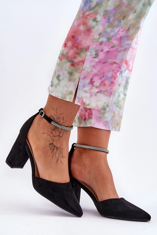 Zamszowe Czółenka Z Cyrkoniami Czarne Diamond