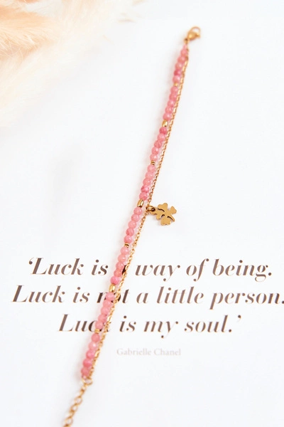 Damska Bransoletka Z Koralikami Różowo-Złota