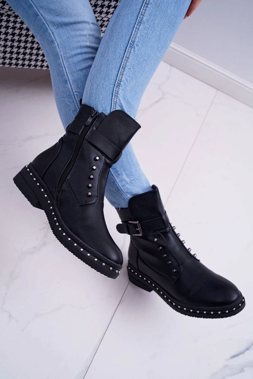 Damskie Botki Ocieplane Futerkiem Czarne Piano