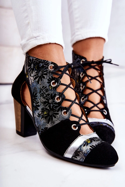 Botki Damskie Na Słupku Skórzane Maciejka Wiosenne 03938-01 Czarne