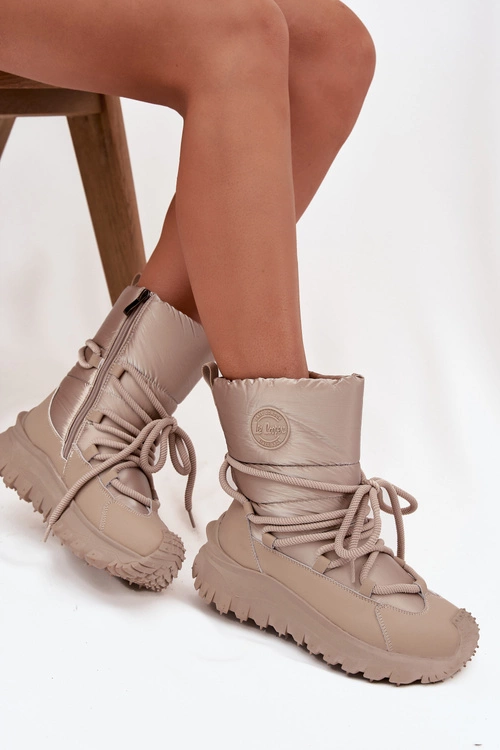 Skórzane Śniegowce Na Platformie Lee Cooper LCJ-25-12-3663 Beżowo-Złote