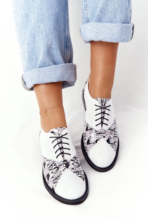 Damskie Skórzane Półbuty Visconi 7439294 Biało-Czarne