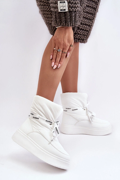 Śniegowce Damskie Z Ozdobnym Wiązaniem Białe Siracna