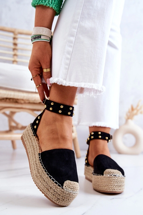 Espadryle Sandały Z Dżetami Czarne Lillian