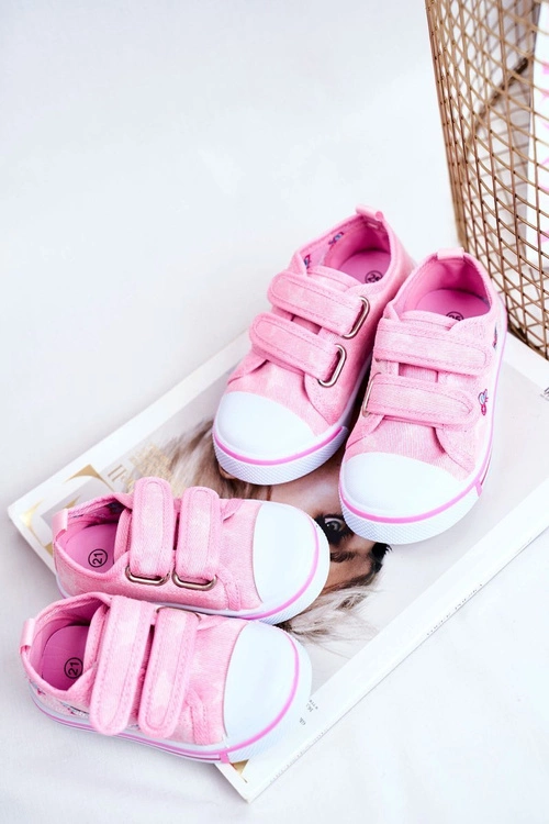 Tenisówki Dziecięce na Rzepy Różowe Junalo