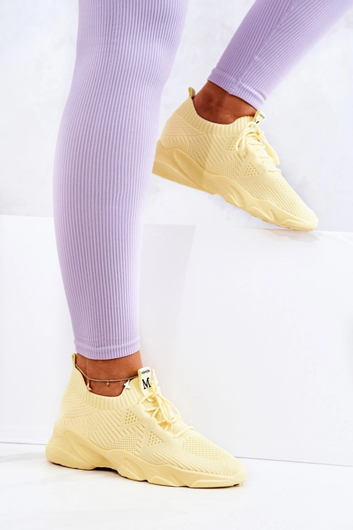 Sportowe Buty Sneakersy Materiałowe Żółte Nolene