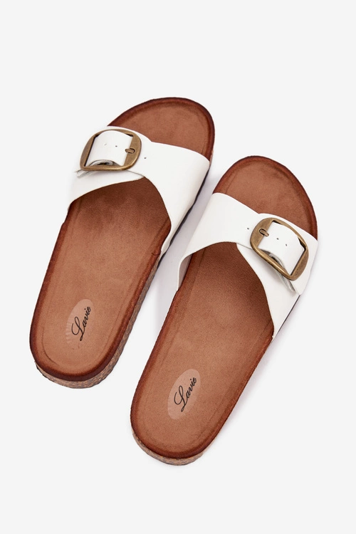 Klapki Damskie Na Korkowej Platformie Z Klamrą Białe Vianara