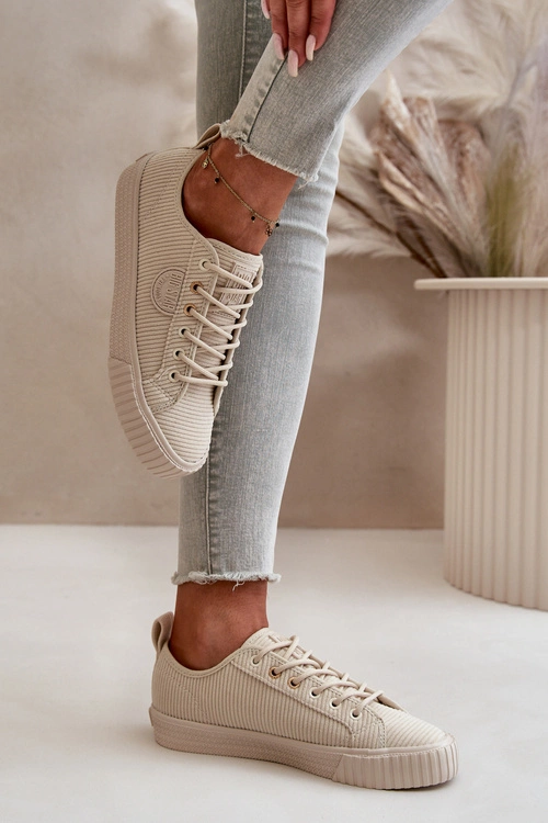 Sztruksowe Trampki Damskie Ocieplane Big Star OO274812 Hi-Poly System Beżowe