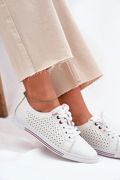 Skórzane Półbuty Damskie S.Barski LR51-587 Białe