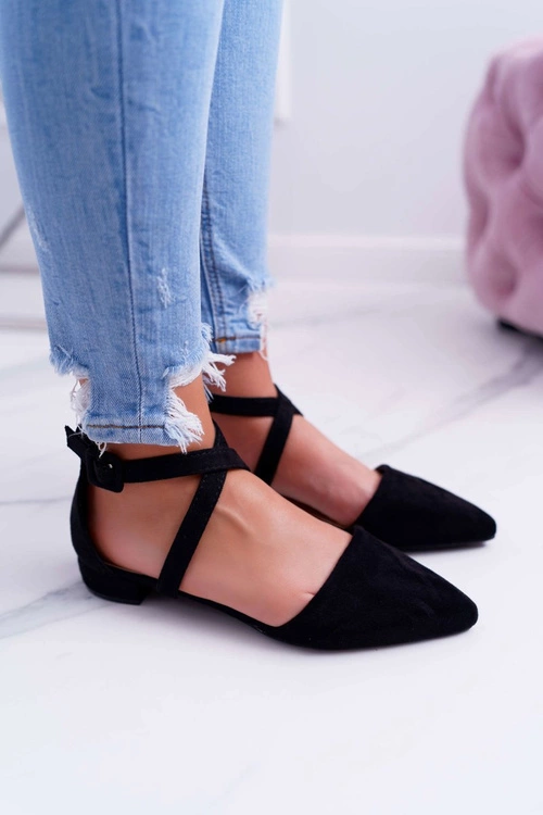 Damskie Sandały Płaskie Czarne Zamszowe W Szpic Medena